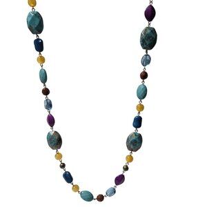 Boho Mixed Gemstone Beaded Necklace Multicolor Statement Fashion Jewelry Women